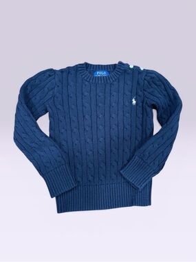 Polo by Ralph Lauren Kids Navy Blue Ribbed Cotton Knit Crewneck Sweater Sz 5
